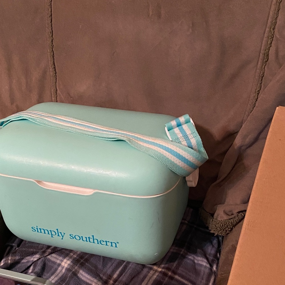 Simply Southern Light Pink Cooler with Striped Strap